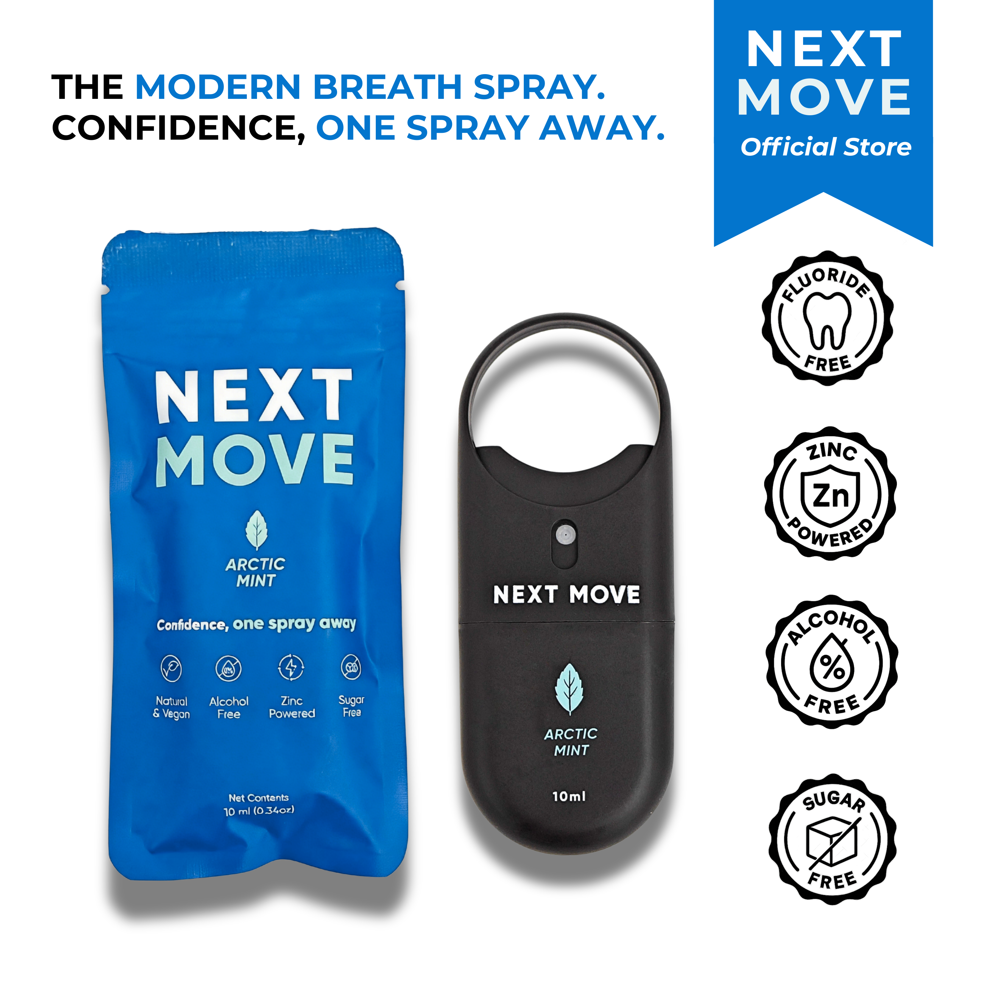 Next Move Breath Spray | Arctic Mint | Probiotics + Zinc | Fresh