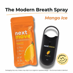 Next Move Mango Ice breath spray 10ml bottle, zinc and pre + postbiotic formula