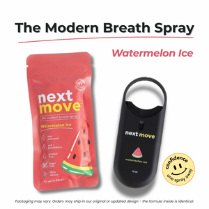 Next Move Watermelon Ice breath spray 10ml bottle, zinc and pre + postbiotic formula
