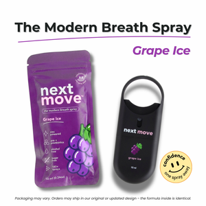 Next Move Grape Ice breath spray 10ml bottle, zinc and pre + postbiotic formula