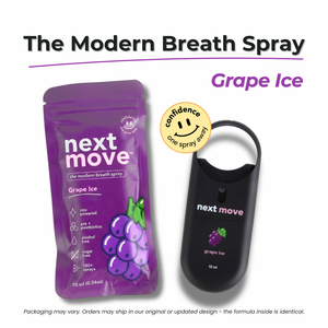 Next Move breath spray product shot on dark background